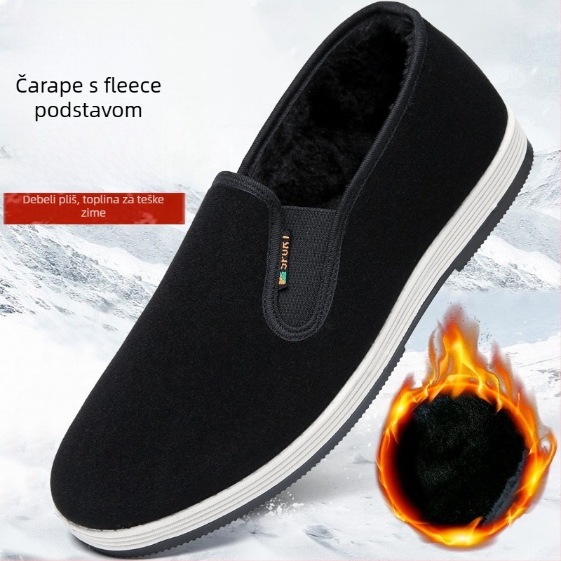 Muške zimske platnene papuče s flisom, niski profil, casual, protuklizna potplat, pamuk gornja strana, PVC đon