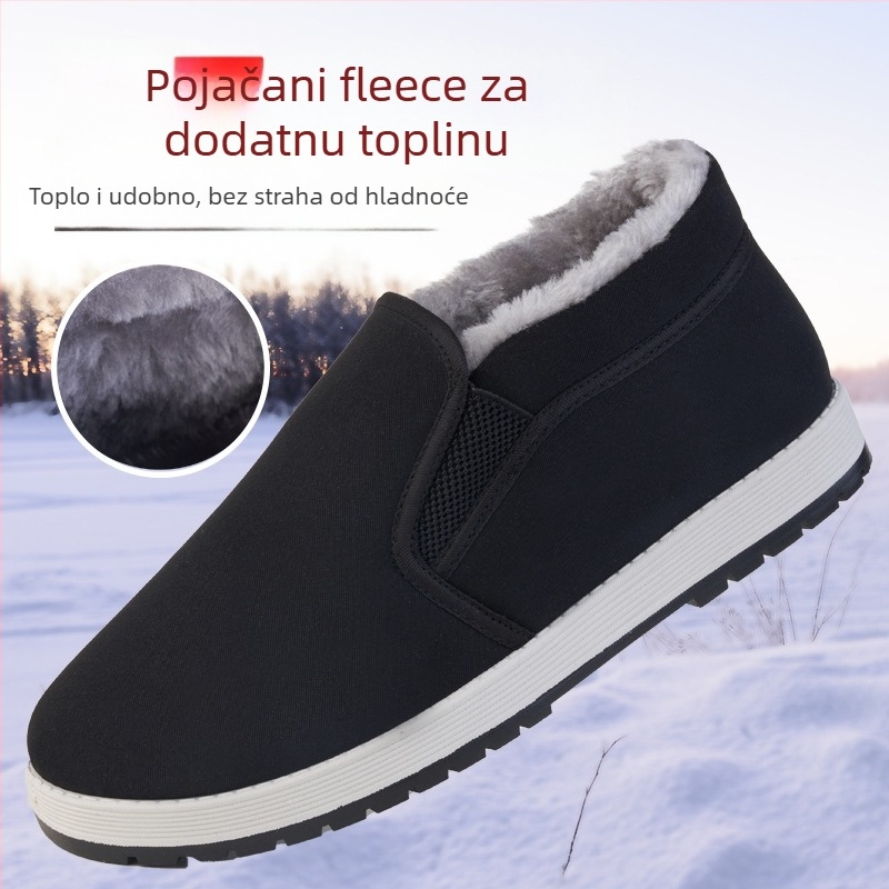 Muške zimske platnene papuče s flisom, niski profil, casual, protuklizna potplat, pamuk gornja strana, PVC đon