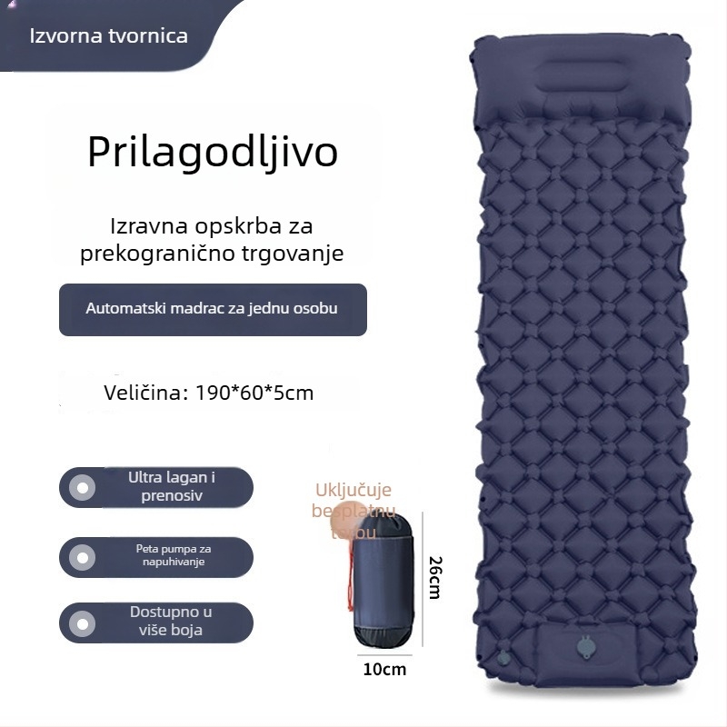 Napunjujući kamping madrac s pedalnim napuhivanjem, TPU dijamantne konstrukcije i ugrađene jastučnice, za 1 osobu, 600 g