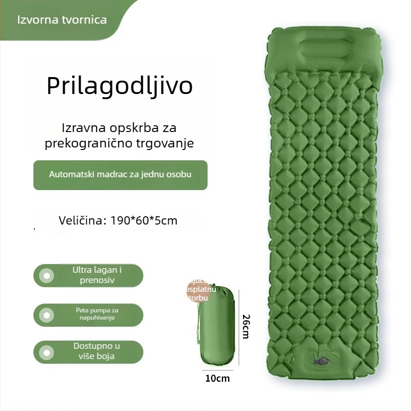 Napunjujući kamping madrac s pedalnim napuhivanjem, TPU dijamantne konstrukcije i ugrađene jastučnice, za 1 osobu, 600 g