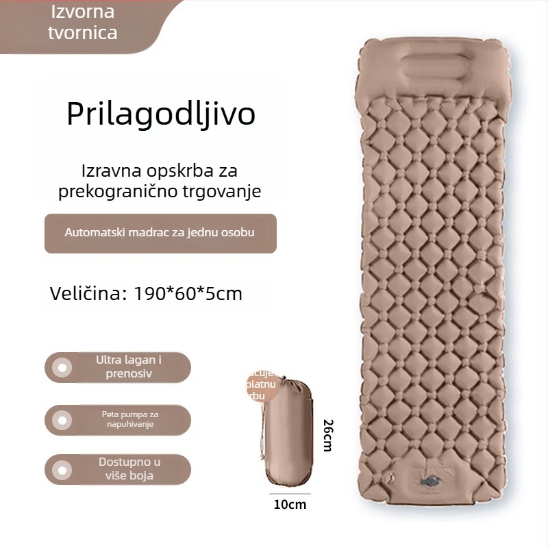 Napunjujući kamping madrac s pedalnim napuhivanjem, TPU dijamantne konstrukcije i ugrađene jastučnice, za 1 osobu, 600 g