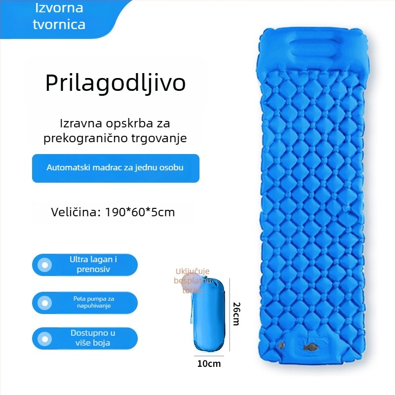 Napunjujući kamping madrac s pedalnim napuhivanjem, TPU dijamantne konstrukcije i ugrađene jastučnice, za 1 osobu, 600 g