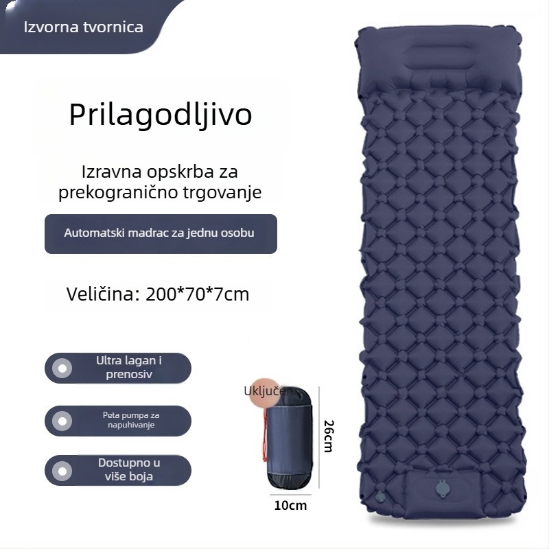 Napunjujući kamping madrac s pedalnim napuhivanjem, TPU dijamantne konstrukcije i ugrađene jastučnice, za 1 osobu, 600 g