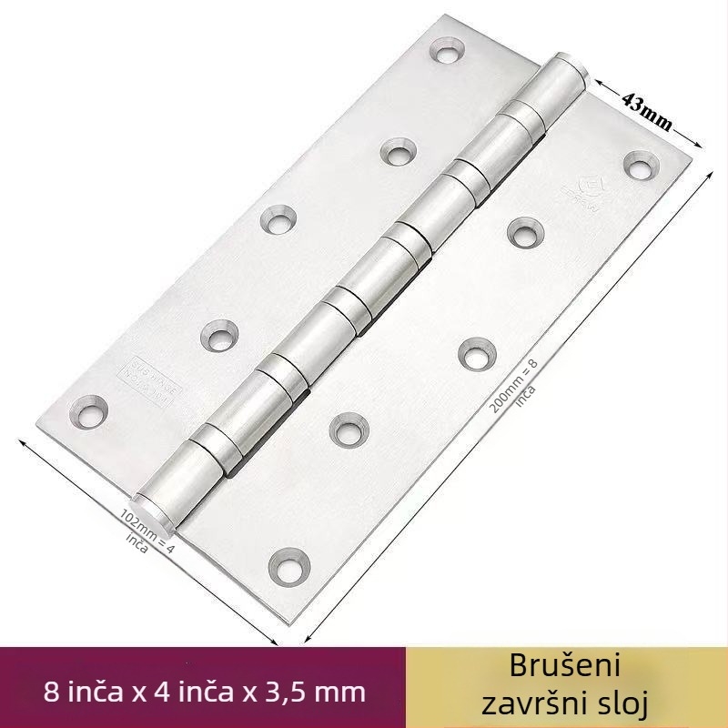 Šarniri za vrata s ležajem, nehrđajući čelik, polirani/elektropolirani završetak, debeli dizajn, moderni minimalistički stil