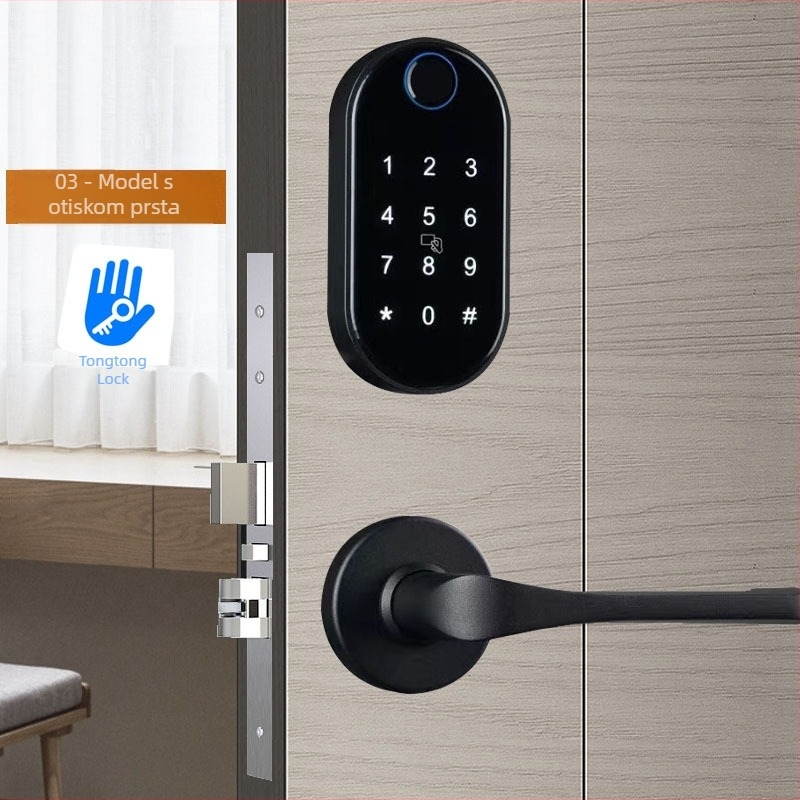 Pametan zaključavanje vrata s otiskom prsta za hotele i apartmane – Split 03 Fingerprint, aluminijska legura, moderan dizajn, TTLOCK kompatibilan, debljina šipke 5 mm, razmak šipki 6 mm