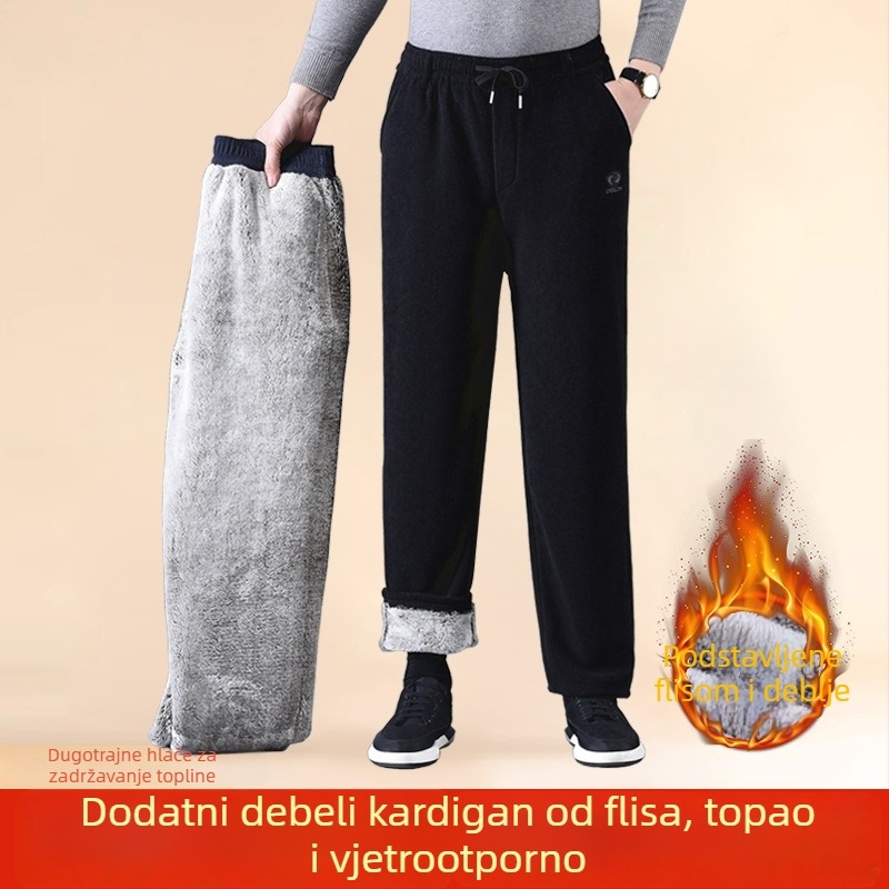 Muške hlače od corduroya s flis podstavom, zimske, visok pojas, ravni kroj, za starije muškarce