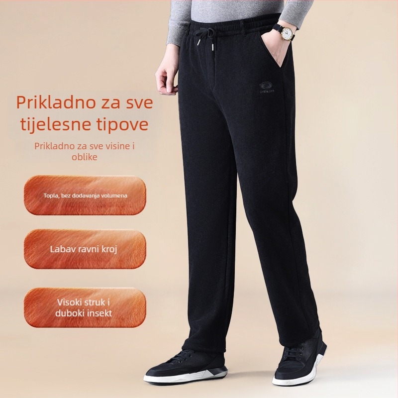 Muške hlače od corduroya s flis podstavom, zimske, visok pojas, ravni kroj, za starije muškarce