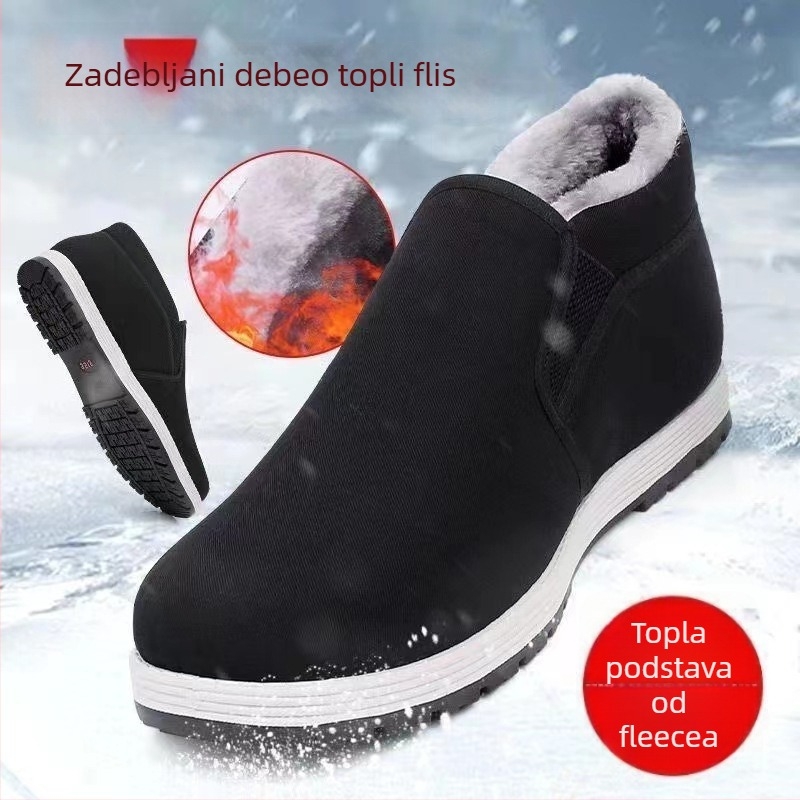 Muške zimske papuče slip-on, gornji dio od pamukaste tkanine, PVC potplat, debeli ulošci