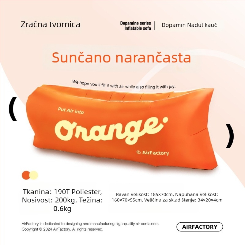 Vanjski napuhivani kauč, površina od Oxford platna, težina 700 g, nosivost 200 kg, prenosno za kampiranje, brend one-half