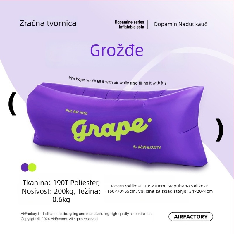 Vanjski napuhivani kauč, površina od Oxford platna, težina 700 g, nosivost 200 kg, prenosno za kampiranje, brend one-half