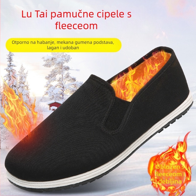 Muške zimske platnene papuče s gumom, fleece podstavljeno i debeli za toplinu, casual kućne cipele