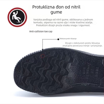 Olja otporne i protuklizne cipele za kuhinju i radionicu — platnena gornja, okrugli vrh, ravna peta, za muškarce