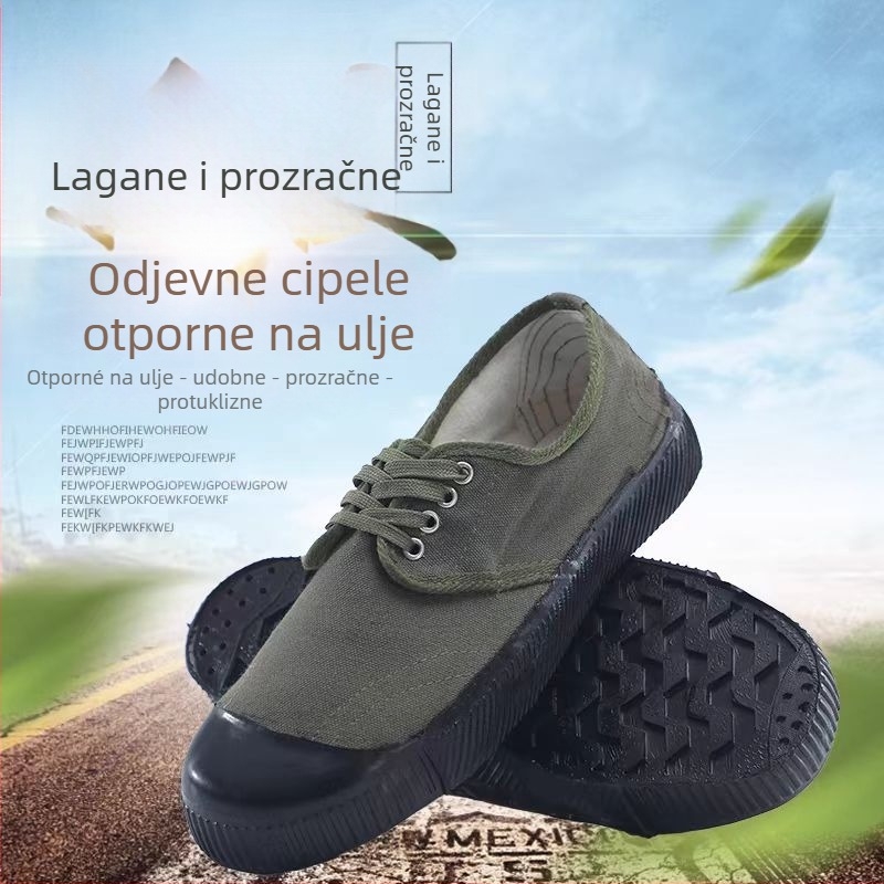 Olja otporne i protuklizne cipele za kuhinju i radionicu — platnena gornja, okrugli vrh, ravna peta, za muškarce