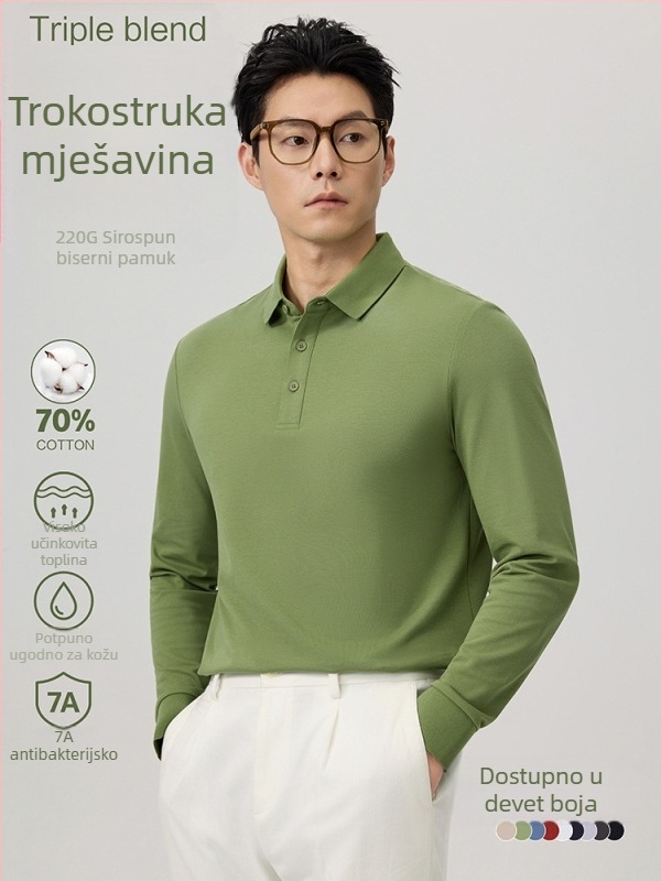 Muška polo majica s dugim rukavima, uski kroj, jednobojna, Mercerizirana pike pamuk; sastav: pamuk 69,7%, poliester 26,4%, elastan 3,9%