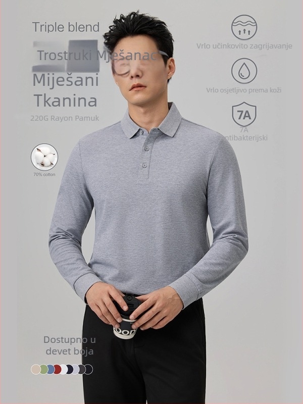 Muška polo majica s dugim rukavima, uski kroj, jednobojna, Mercerizirana pike pamuk; sastav: pamuk 69,7%, poliester 26,4%, elastan 3,9%