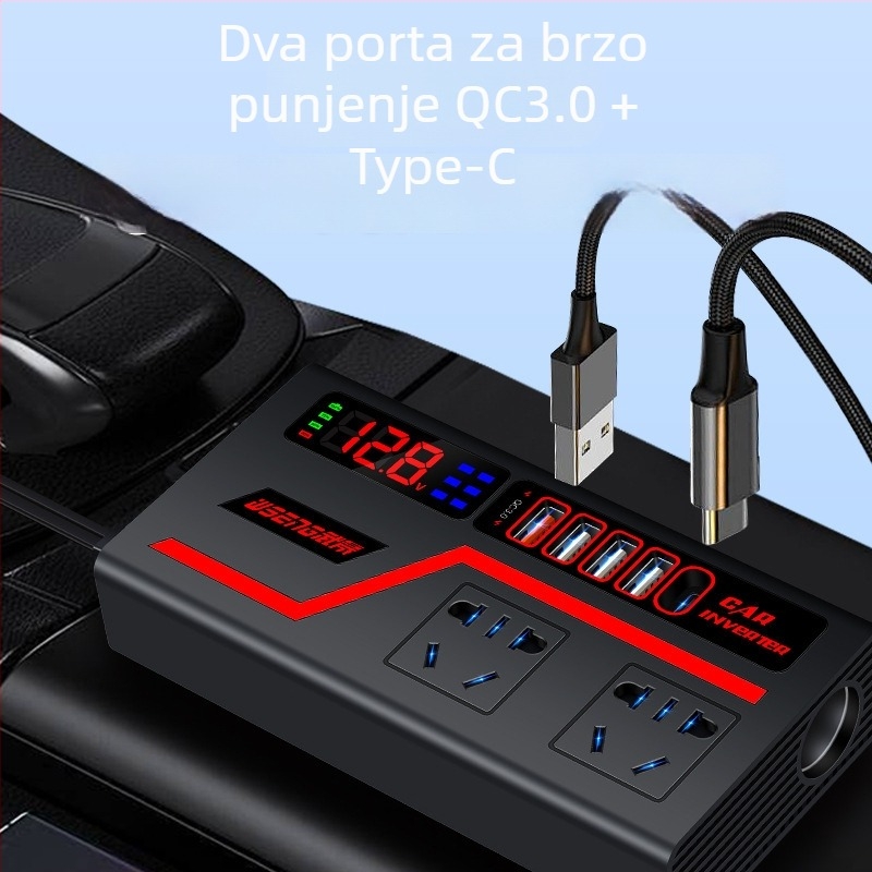 Automobilski inverter 300W s digitalnim displejem, brzo punjenje, potpuni protokol