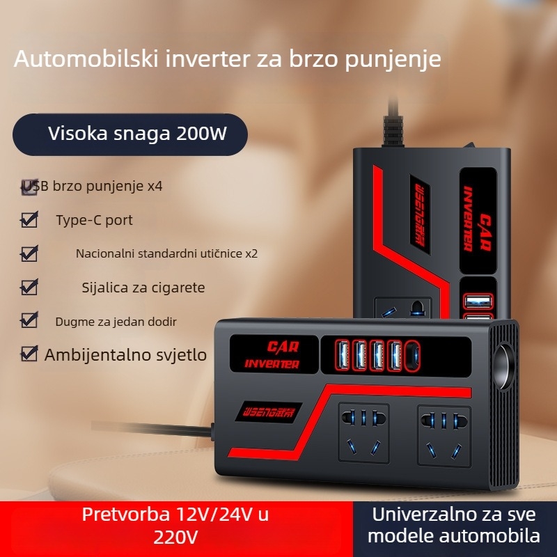 Automobilski inverter 300W s digitalnim displejem, brzo punjenje, potpuni protokol
