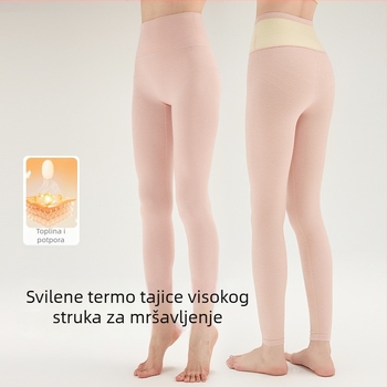 Ženske tajice za toplu s visokim strukom – 10A antibakterijske, velur podstava, dvostruki sloj, akril vlakna, 201–250 g/m²