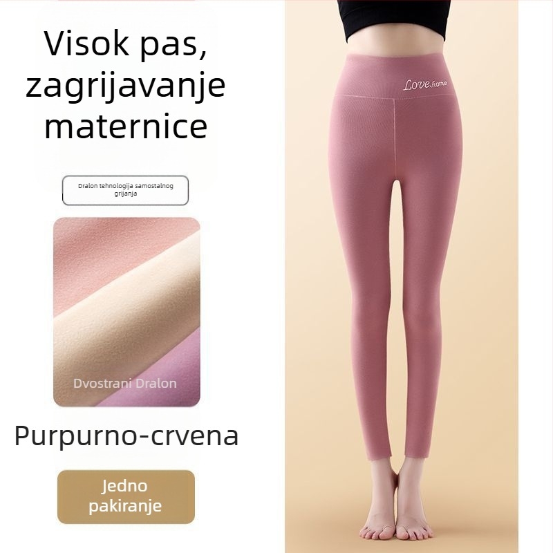 All-in-One baršunaste termalne tajice, visokoga struka, uski kroj, samonagrađujući toplinski učinak, zatezanje trbuha, 90–95% poliester