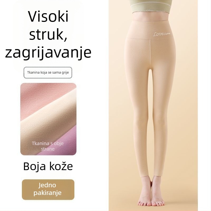 All-in-One baršunaste termalne tajice, visokoga struka, uski kroj, samonagrađujući toplinski učinak, zatezanje trbuha, 90–95% poliester