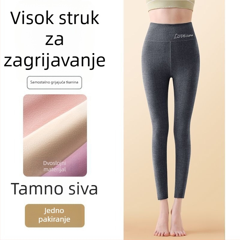 All-in-One baršunaste termalne tajice, visokoga struka, uski kroj, samonagrađujući toplinski učinak, zatezanje trbuha, 90–95% poliester