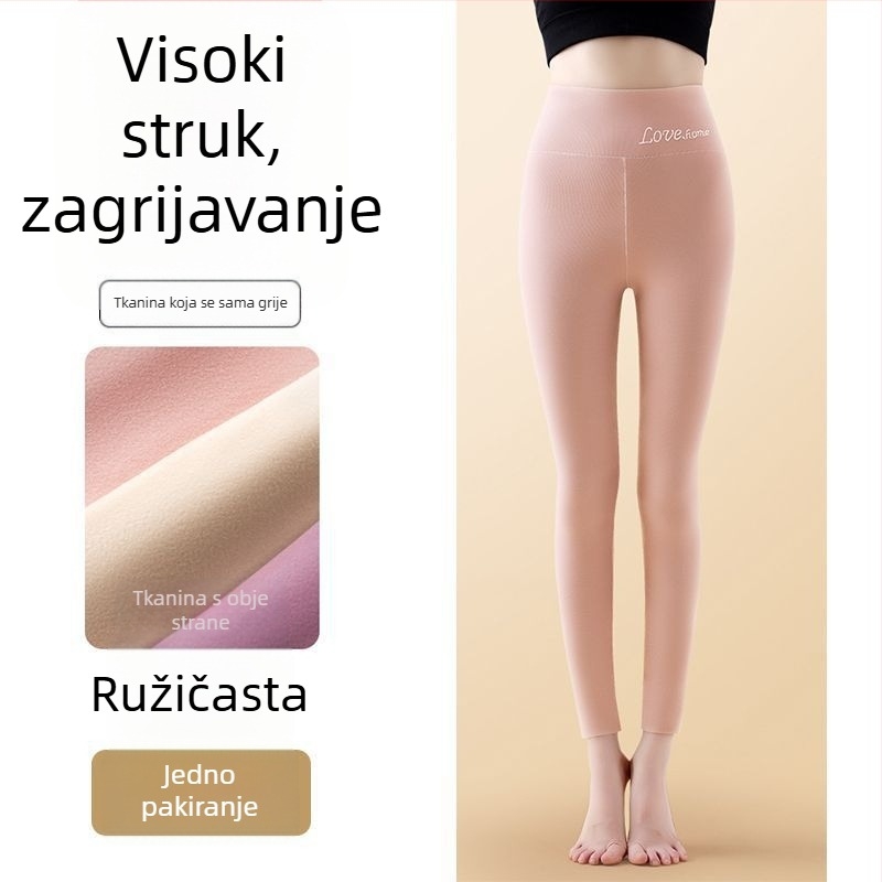 All-in-One baršunaste termalne tajice, visokoga struka, uski kroj, samonagrađujući toplinski učinak, zatezanje trbuha, 90–95% poliester