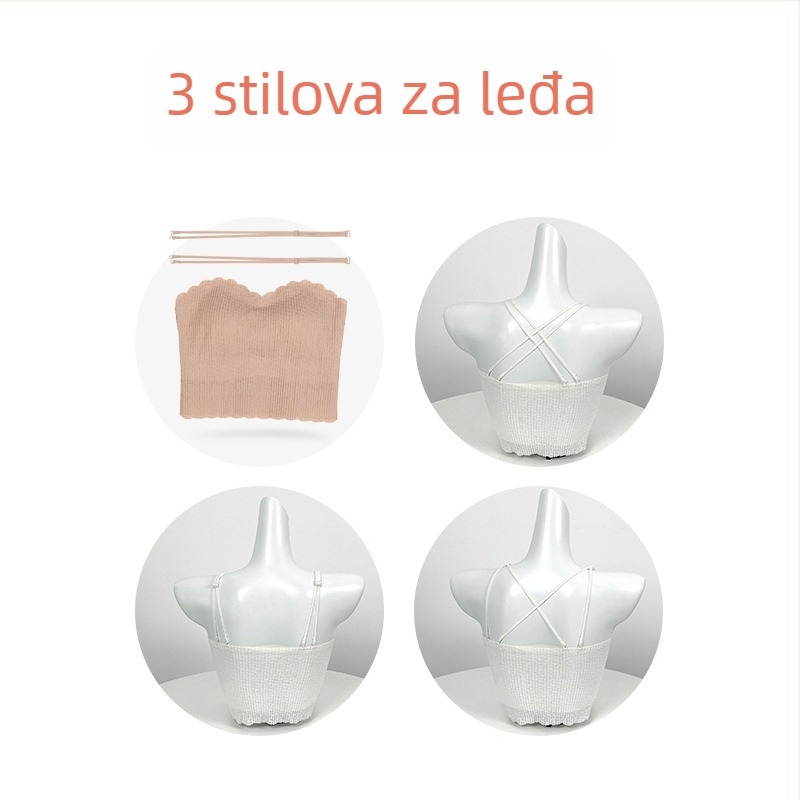 Jednodelna bezramena grudnjica s čipkom i lijepim leđima, oblikovana šalica (Mold Cup) i puni šalica, najlon 70–80% tkanina, prozračna i podržava