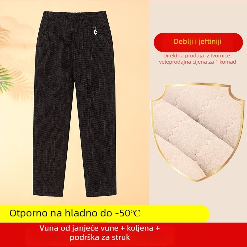 Ženske termalne hlače od poliestera s flisom, debele, širokog kroja, elastični pojas