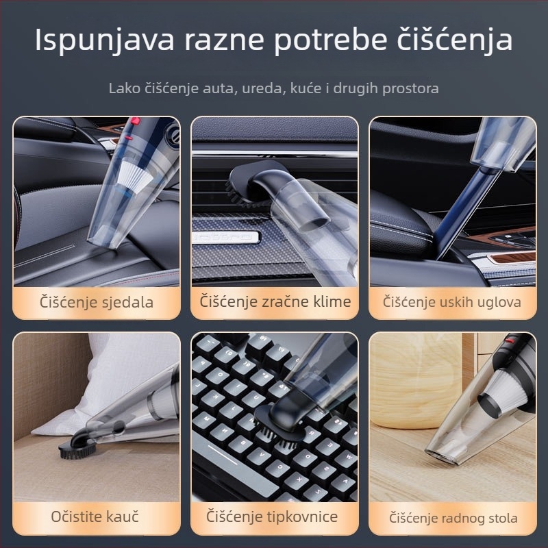 Prijenosni usisavač za automobil – ručni, bežični, 120W, usis 5500Pa, 100–220V, 18 minuta rada s baterijom
