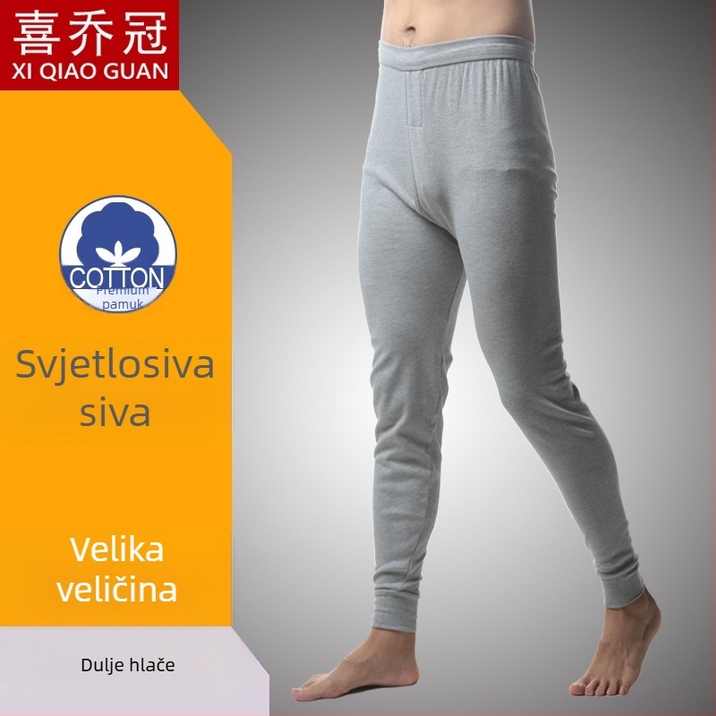 Muški pamučni termalni set hlača za jesen/zimu, srednji visoki pojas, debela tkanina 201-250 g/m², jednoslojni, duge hlače