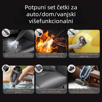 Bežični usisavač za automobil s bežičnim punjenjem, dvostruka funkcija: puhanje i usisavanje, 150 W, snaga usisavanja 20000 Pa, punjivi