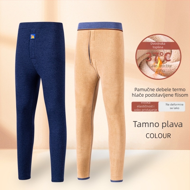 Muške termalne duge hlače s flisom, poliestera, visoka elastičnost, visok pojas, debljina 201–250 g/m²