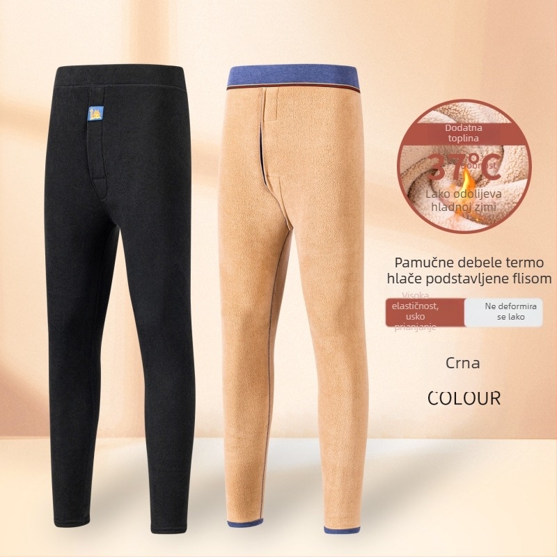 Muške termalne duge hlače s flisom, poliestera, visoka elastičnost, visok pojas, debljina 201–250 g/m²
