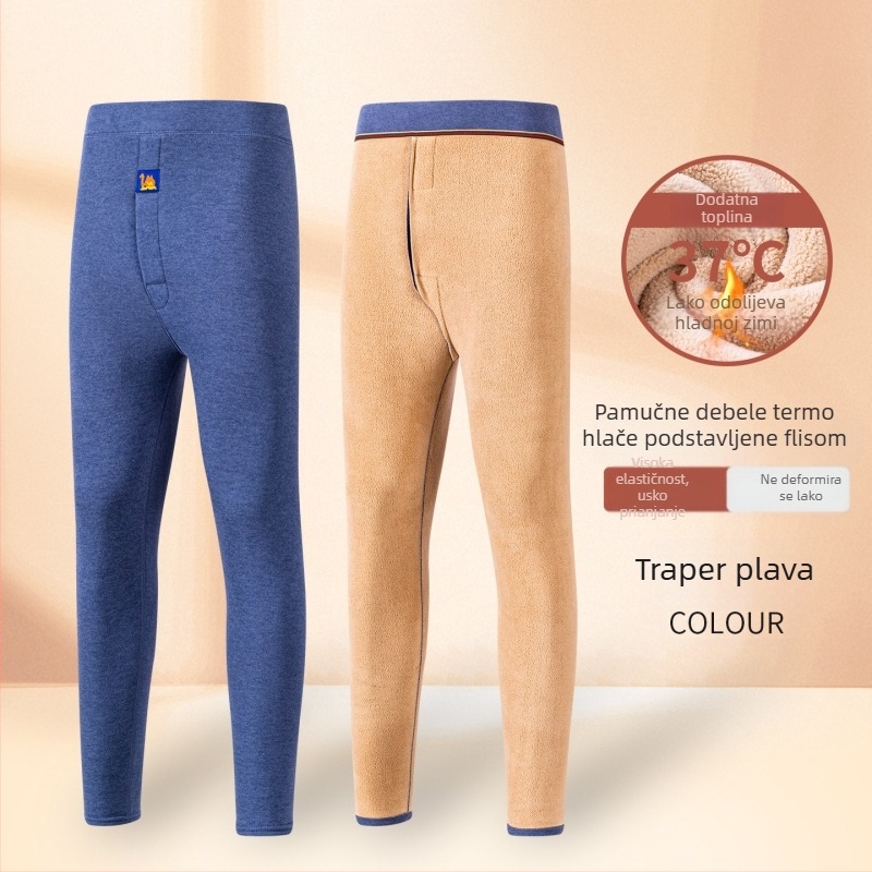Muške termalne duge hlače s flisom, poliestera, visoka elastičnost, visok pojas, debljina 201–250 g/m²