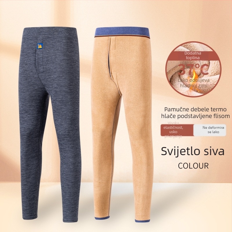 Muške termalne duge hlače s flisom, poliestera, visoka elastičnost, visok pojas, debljina 201–250 g/m²