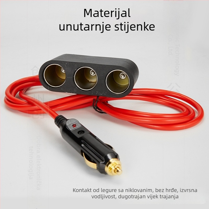 Auto cigareta utičnica splitter 1-3, metalne ženske utičnice, visoka snaga, grijaća podloga