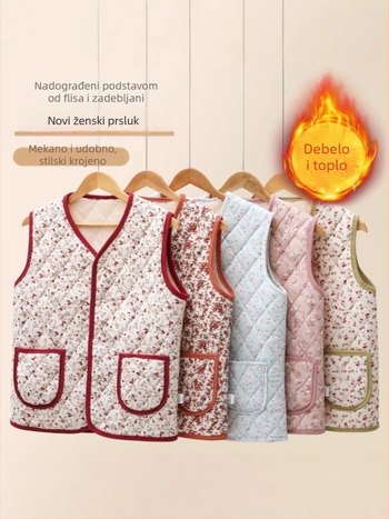 Corduroy ženski prsljen s floralnim uzorkom, kardigan stil, V izrez, duljina 50–65 cm