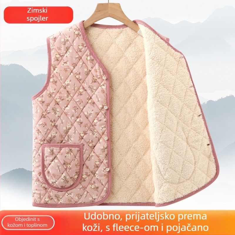 Corduroy ženski prsljen s floralnim uzorkom, kardigan stil, V izrez, duljina 50–65 cm
