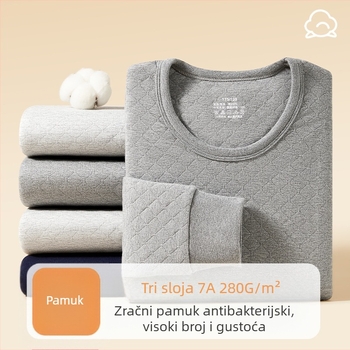 Muški topli komplet s tri sloja, 280 g, 100% pamuk, antibakterijski, za jesen/zimu
