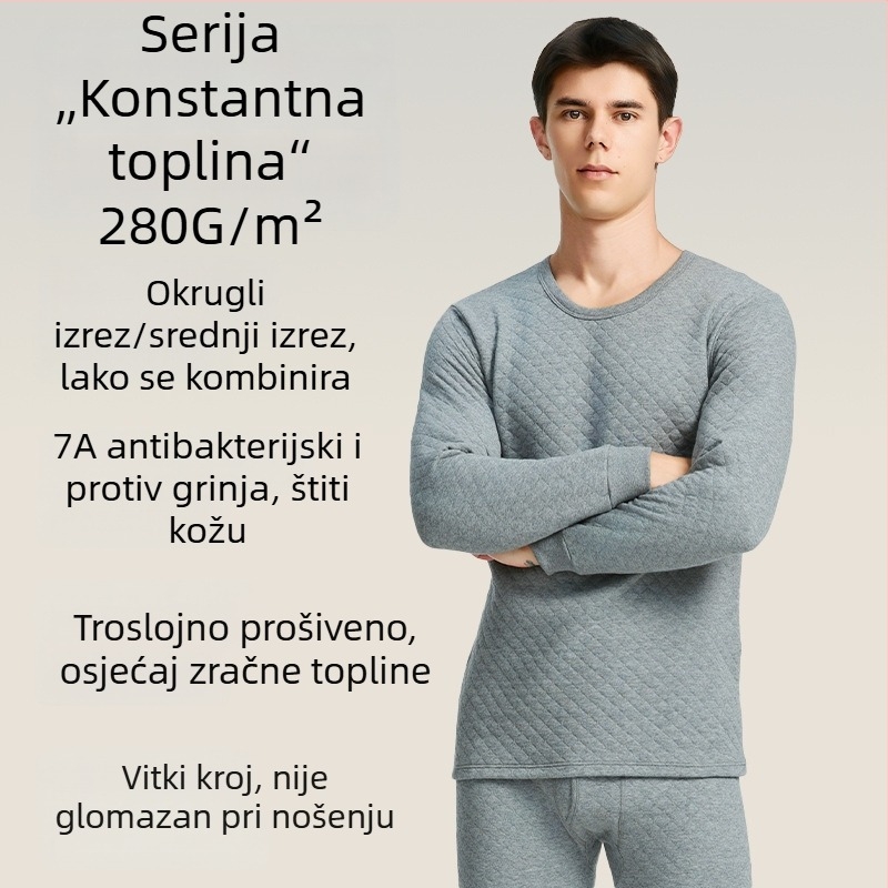Muški topli komplet s tri sloja, 280 g, 100% pamuk, antibakterijski, za jesen/zimu
