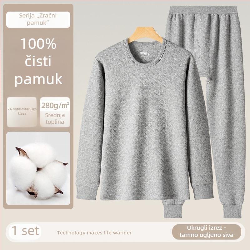 Muški topli komplet s tri sloja, 280 g, 100% pamuk, antibakterijski, za jesen/zimu