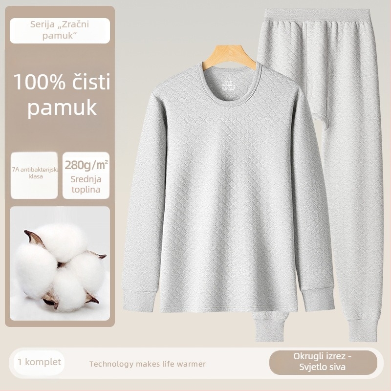 Muški topli komplet s tri sloja, 280 g, 100% pamuk, antibakterijski, za jesen/zimu