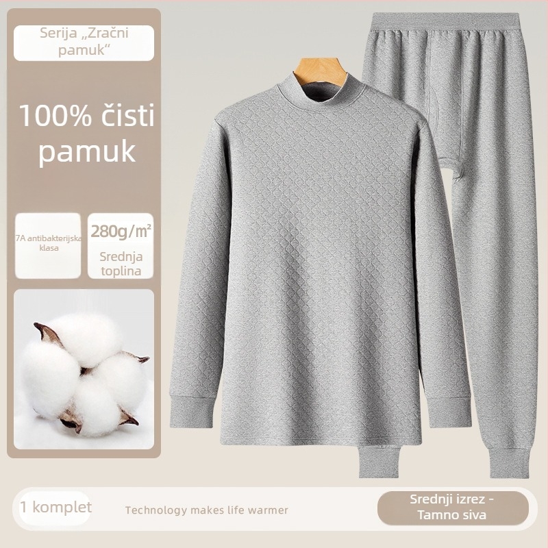 Muški topli komplet s tri sloja, 280 g, 100% pamuk, antibakterijski, za jesen/zimu