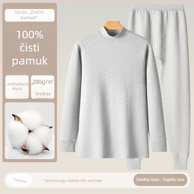Muški topli komplet s tri sloja, 280 g, 100% pamuk, antibakterijski, za jesen/zimu