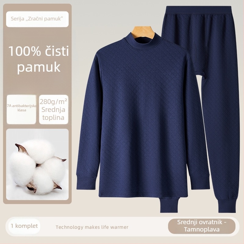Muški topli komplet s tri sloja, 280 g, 100% pamuk, antibakterijski, za jesen/zimu