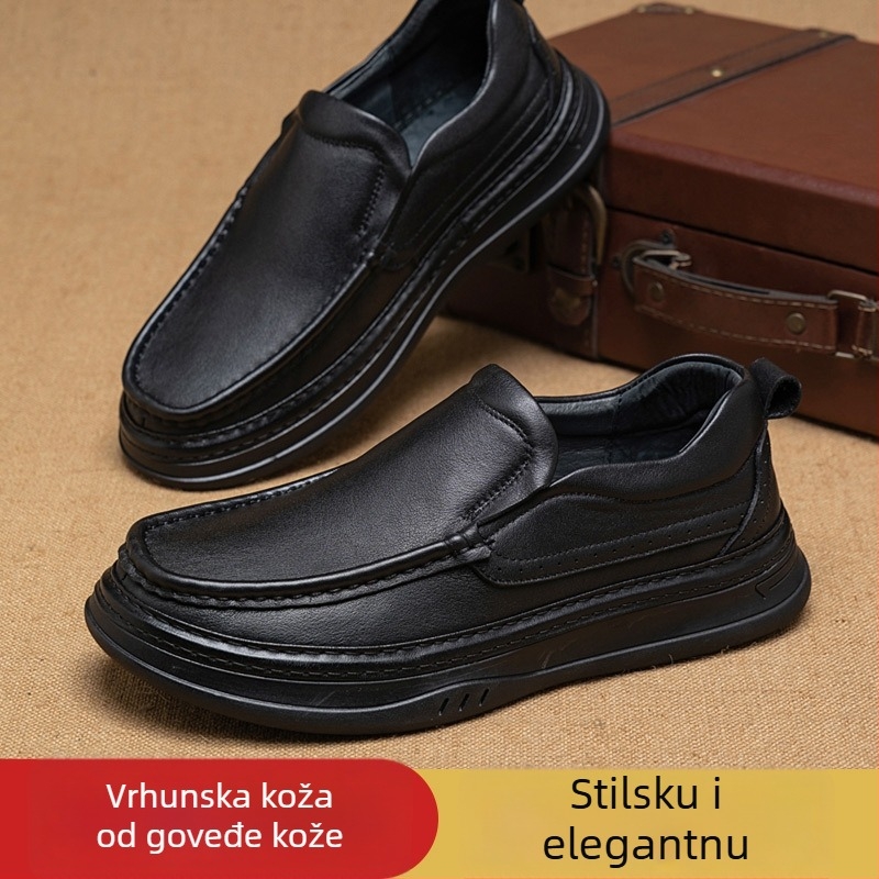 Kožne muške slip-on cipele, mekani potplat, okrugli vrh, gumeni potplat, ravna peta