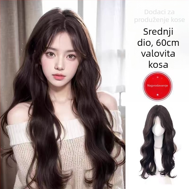 Perika s volumenom kose i nevidljivim srednjim pramenovima, model Water Ripple hair piece, materijal: žica otporna na visoke temperature, za žene, nije dozvoljeno trajno bojanje ili peglanje