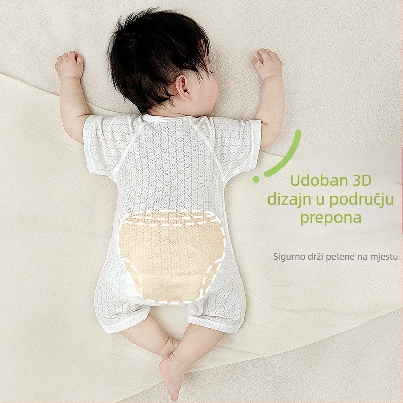 Dječji ljetni romper, tanak materijal, kratke rukave, unisex, prednje kopčanje na gumbe, vlakna regenerirane celuloze.