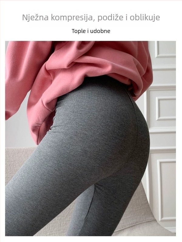Ženske tajice s fleece podstavom – jesen/zima, geometrijski uzorak, debeli, duljina 9/10, poliester