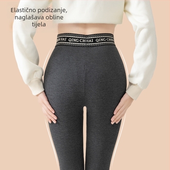 Ženske tajice s flis podstavom, tople, s vertikalnim ribanim uzorcima, uski kroj, 3/4 dužine, Barbie stil